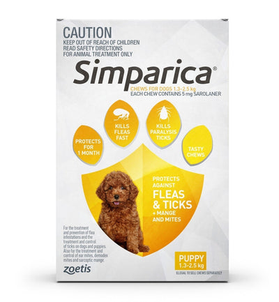 Simparica 1.3-2.5Kg 5Mg 3 Pk Puppy & Small Dog Yellowâ Simparica
