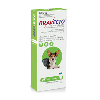 Bravecto Spot-on Flea & Tick Treatment for Dogs 10-20kg - Protects up to 6 Months