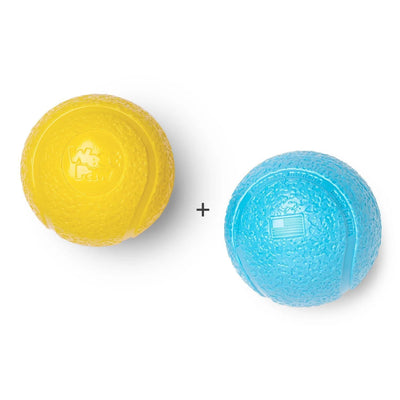 West Paw Boundr Fetch Dog Toys - Pack of 2 Balls - Aqua Blue / Dandelion Yellow West Paw