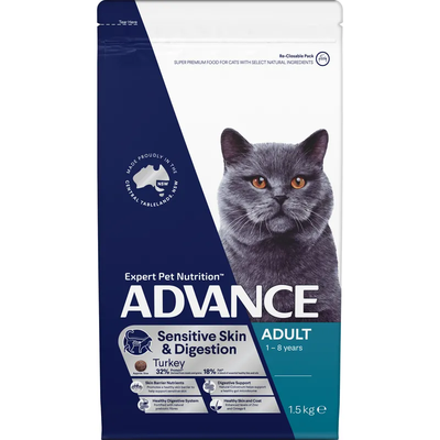 Advance Cat Adult Sensitive Skin & Digestion Turkey 1.5Kg