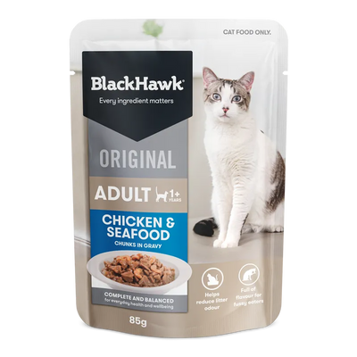 Black Hawk Cat Chicken Seafood In Gravy 85G 12Pk (Om12)