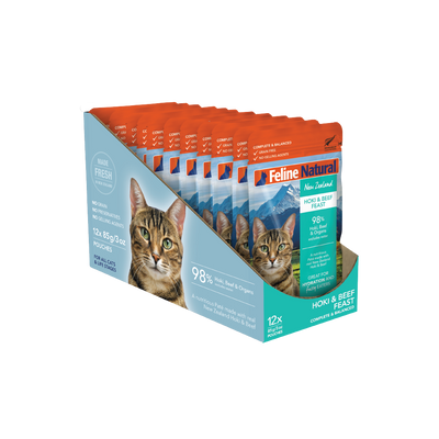 Feline Natural Pouches Hoki & Beef Feast 85G 12Pk (Om12)