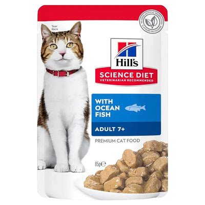 Hills Cat Adult 7+ Ocean Fish Pouches 85G 12Pk(Om12)