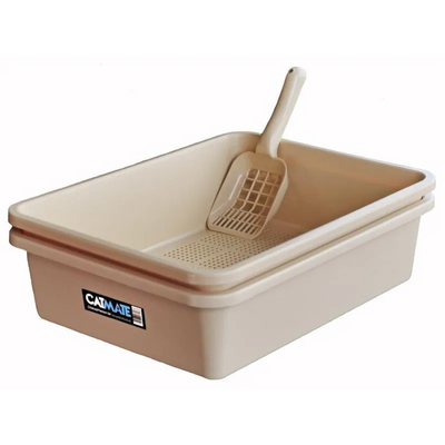 Catmate 3 Piece Sieve Litter Tray Beige (With Scoop) Cat Mate