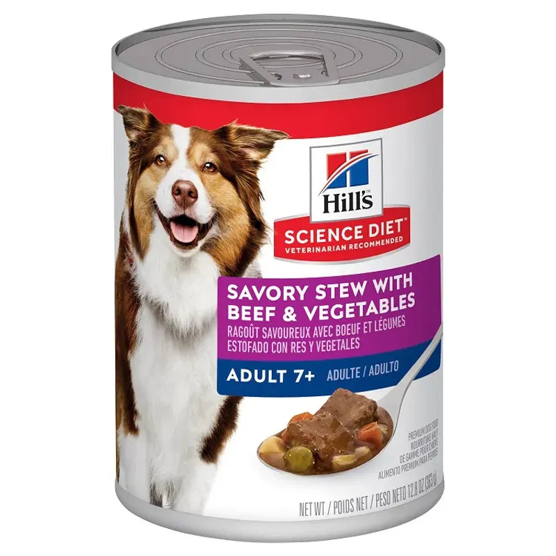 Hills Dog Adult 7+ Savory Stew Beef Veg 362G 12Pk (Om12)