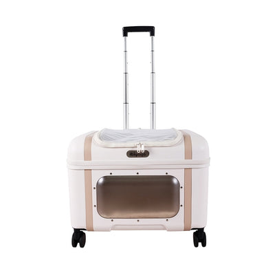 Ibiyaya Lavada Pet Transport Hard Safety Carrier Trolley on Wheels - White Mocha Ibiyaya