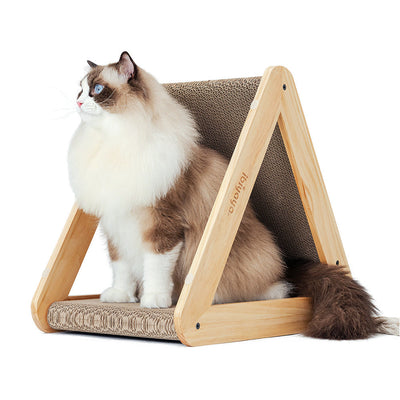 Ibiyaya Hideout Wooden Cat Scratching Post with Replaceable Cardboard Inserts Ibiyaya