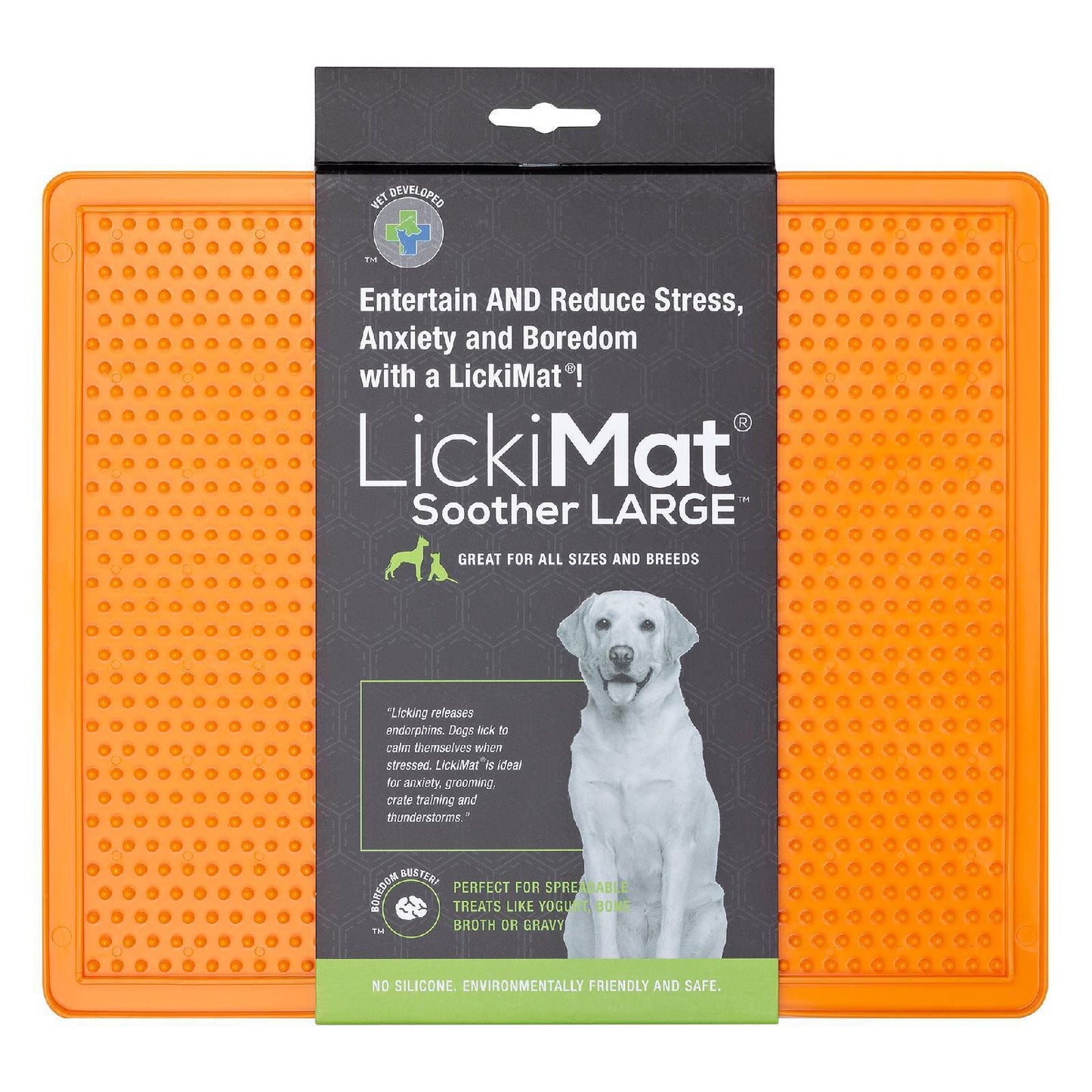 Lickimat Soother Original Slow Food Licking Mat for Cats & Dogs New Style Large - Orange Lickimat