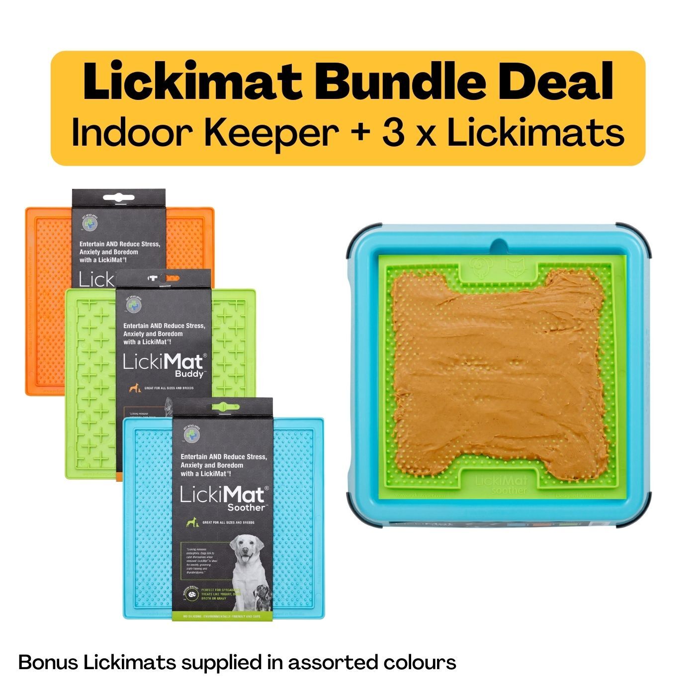 Indoor Keeper Bundle Turquoise Dog + 3 Original Lickimats Lickimat