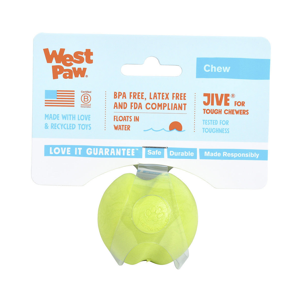 West Paw Jive Zogoflex Fetch Ball Tough Dog Toy West Paw