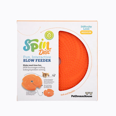 SPIN Interactive 2-in-1 Slow Feeder Lick Pad & Frisbee for Dogs - Orange Pet DreamHouse