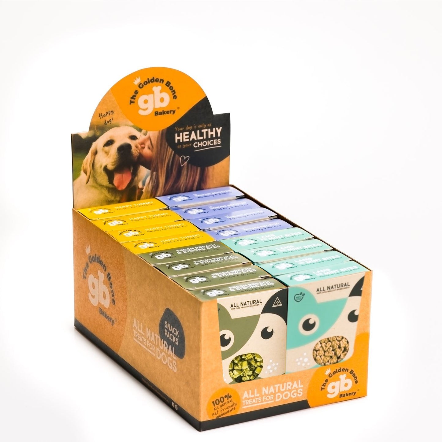 The Golden Bone Bakery POS Display 16 x 40g - 4 Flavour Selection Dog Treats The Golden Bone Bakery