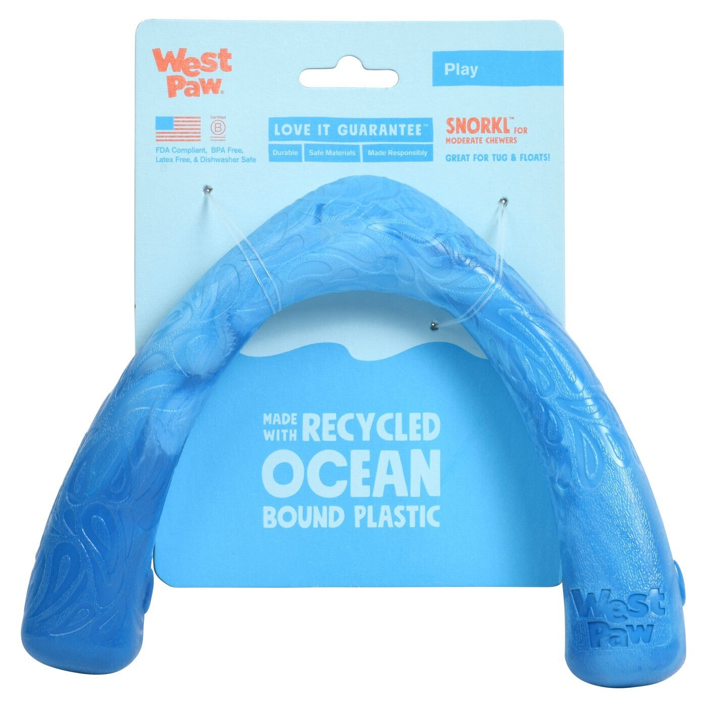 West Paw Seaflex Recycled Plastic Tug Dog Toy - Snorkl Surf West Paw