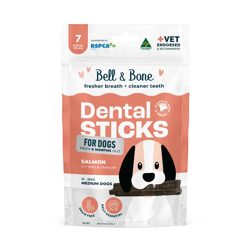 Bell & Bone Dog Dental Sticks Salmon Mint & Charcoal Medium