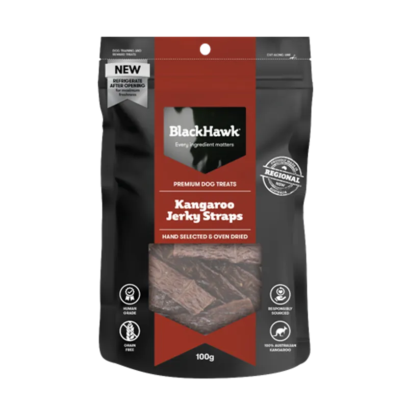 Black Hawk Dog Treats Kangaroo Jerky Straps 100G