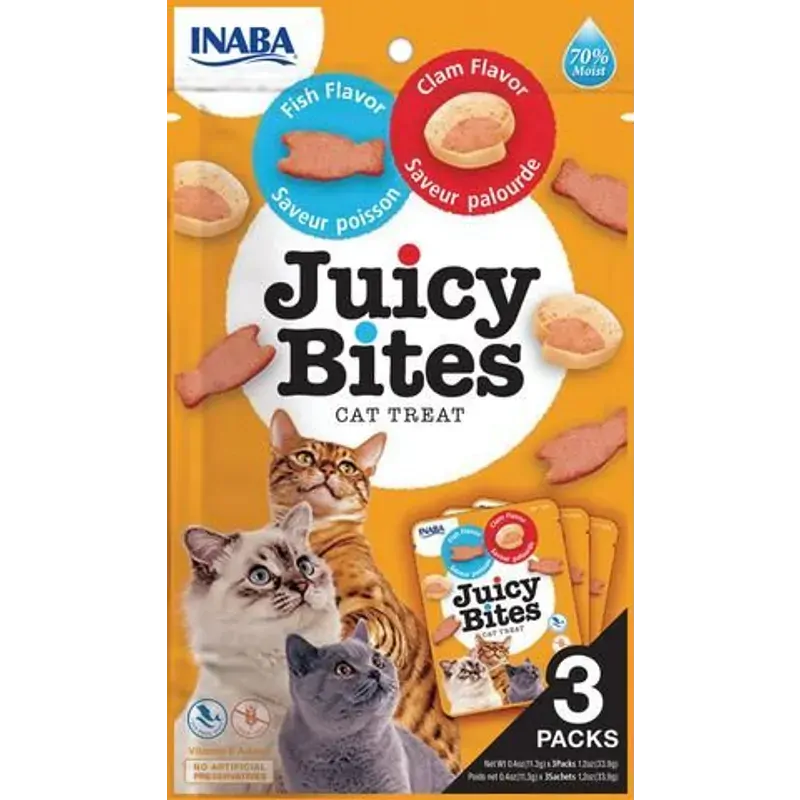 Inaba Cat Juicy Bites Fish & Clam 34G 6Pk(Om6)