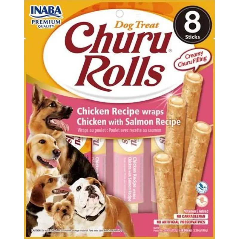 Inaba Dog Churu Rolls Chicken Wraps W Slmn 96G 6Pk(Om6)