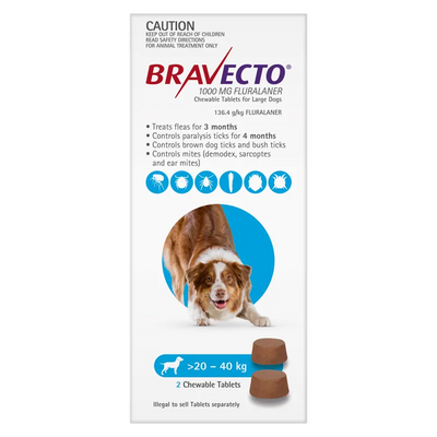 Bravecto Dog Lrg 20Kg - 40Kg Blue (2Pk) Bravecto