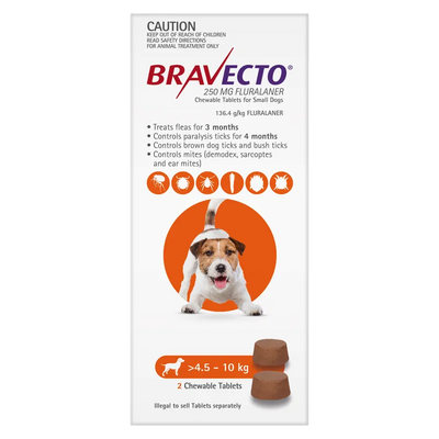 Bravecto Dog Sml 4.5Kg - 10Kg Orange (2Pk) Bravecto