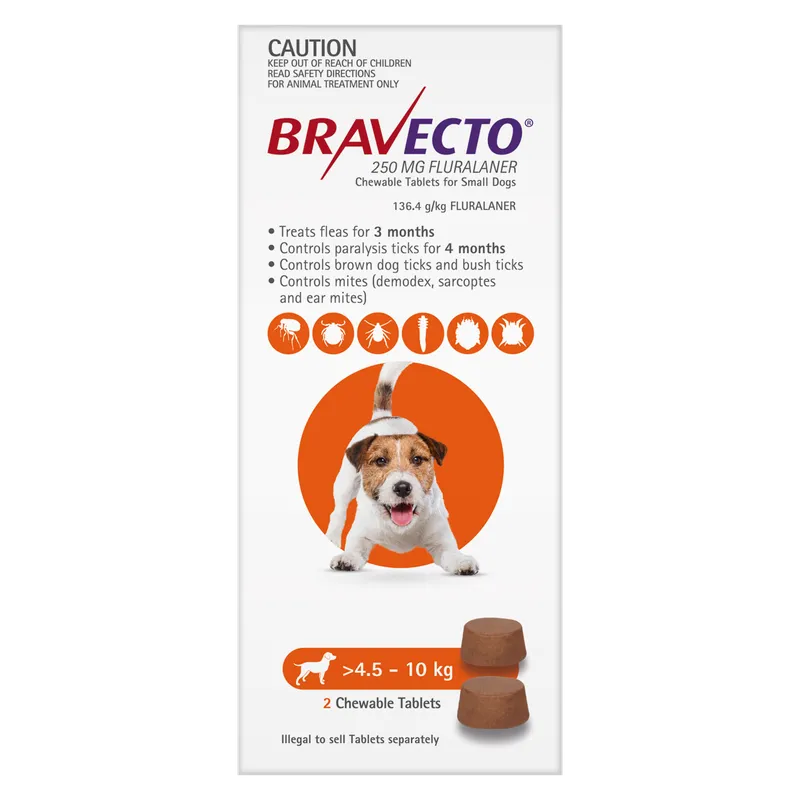 Bravecto Dog Sml 4.5Kg - 10Kg Orange (2Pk)