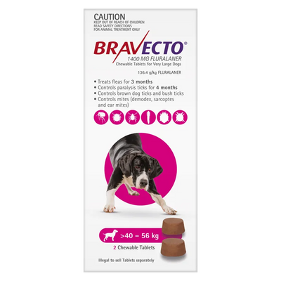 Bravecto Dog X Lrg 40Kg - 56Kg (2Pk) Purple Bravecto