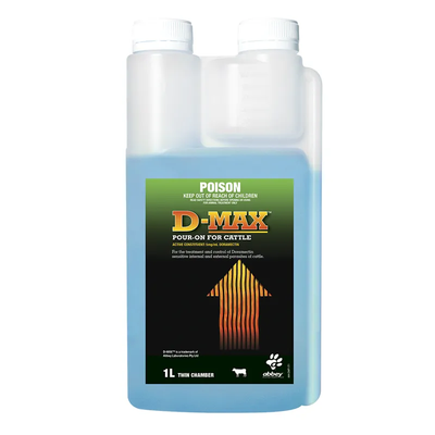 D-Max Pour On For Cattle - 1L Twin Chamber Bottle Abbey Animal Health