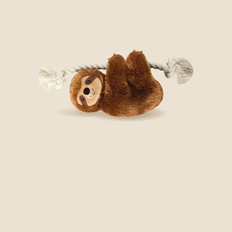 Fringe Studio Brown Sloth On A Rope Plush Dog Toy
