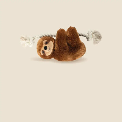 Fringe Studio Brown Sloth On A Rope Plush Dog Toy