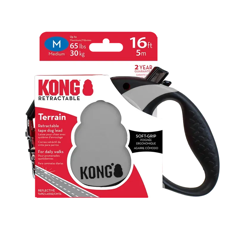 Kong Terrain Retractable Leash Grey Medium