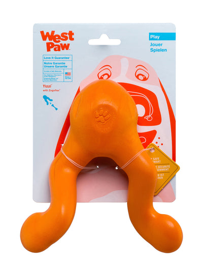 West Paw Tizzi Treat & Tug Toy for Tough Dogs - Large - Orange West Paw