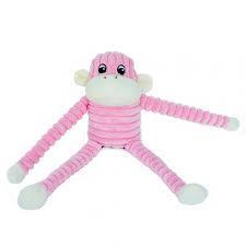 Zippy Paws Spencer the Crinkle Monkey Long Leg Plush Dog Toy - Pink Zippy Paws