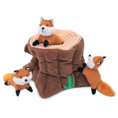 Zippy Paws Zippy Burrow Interactive Dog Toy - Fox Stump + 3 Foxes Zippy Paws