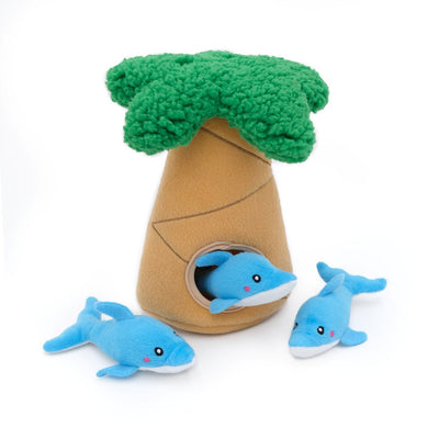 Zippy Paws Zippy Burrow Interactive Dog Toy - 3 Dolphins in Palm Tree Zippy Paws