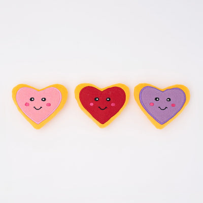 Zippy Paws Valentine's Miniz Plush Squeaker Dog Toys - 3-Pack of Heart Cookies Zippy Paws