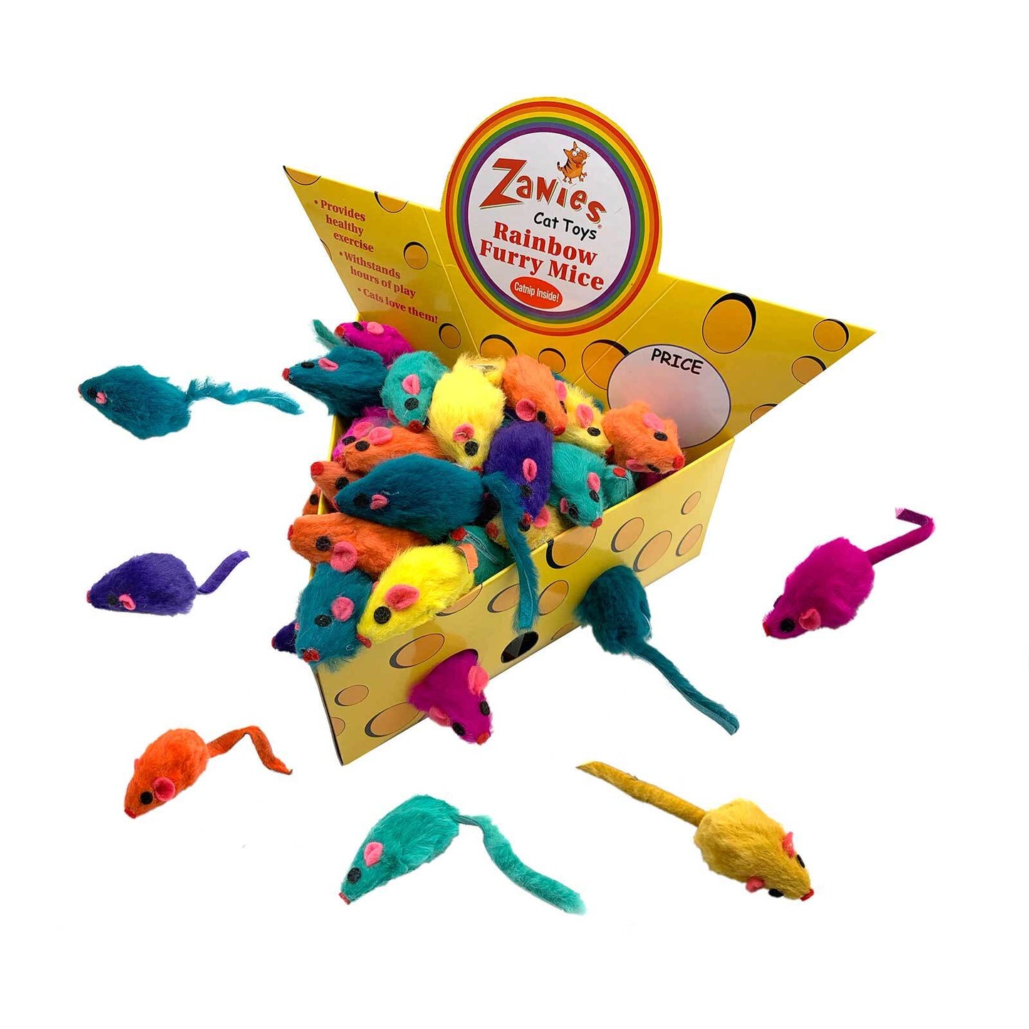 Zanies Cat Toys Rainbow Furry Mice - Box Of 60 Zanies