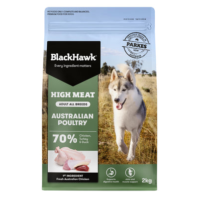 Black Hawk Adult Dog High Meat Australian Poultry Premium Dry Food 2kg 10kg