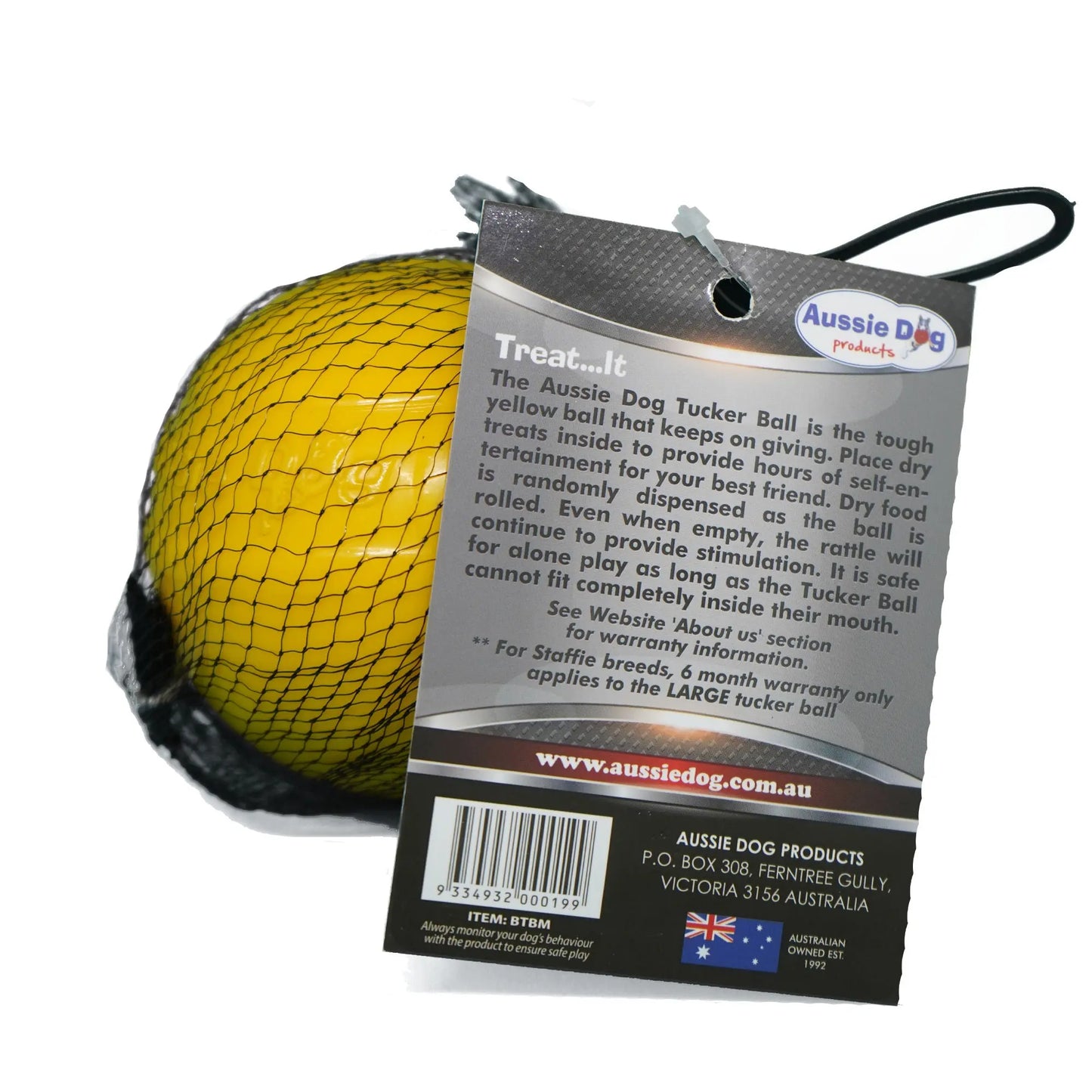 Aussie Dog Mini Tucker Ball: Durable, Treat Dispensing, Interactive Dog Toy