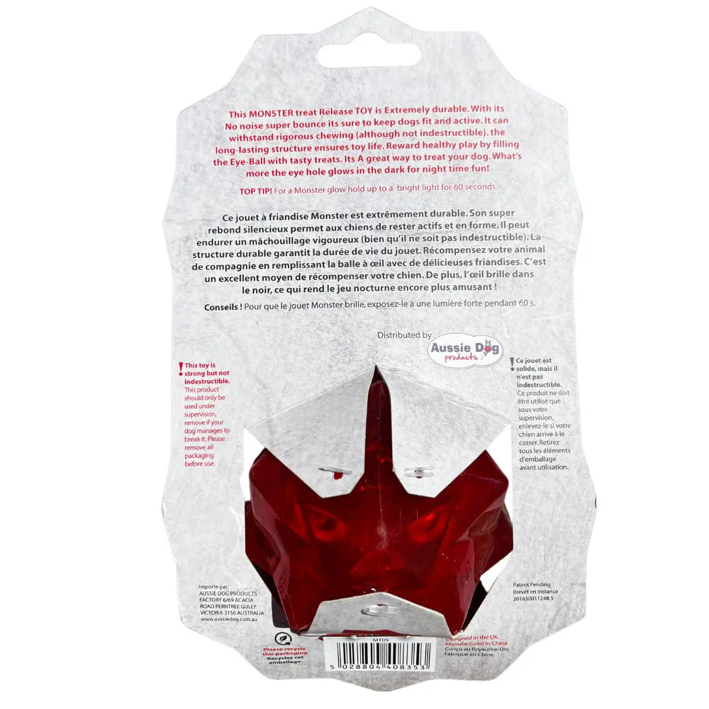 Aussie Dog Monster Treat Ball: Durable Red Rubber Enrichment Toy for Dogs