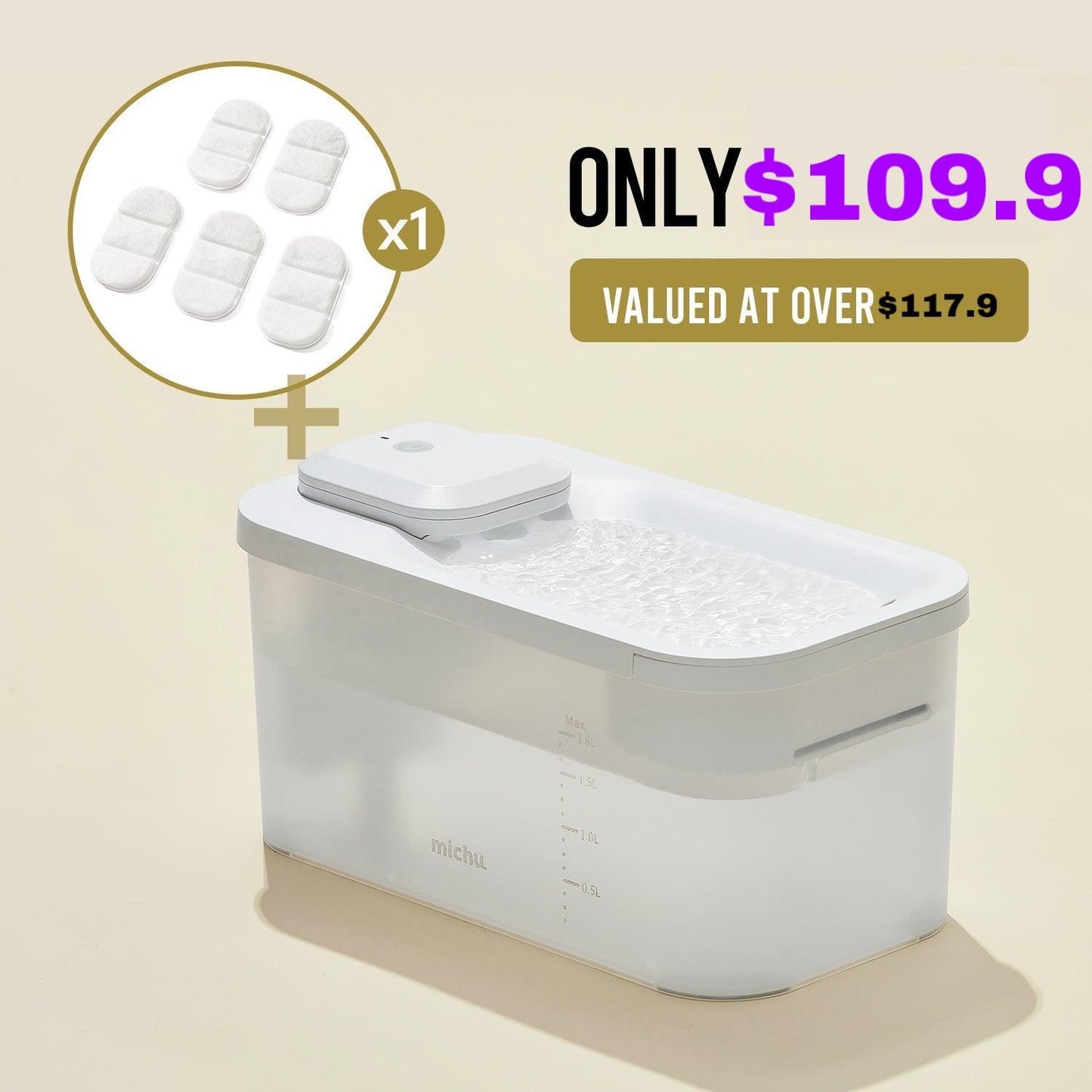 Michu Wireless Cat Water Fountain – Cordless Rechargeable 1.8L Solution