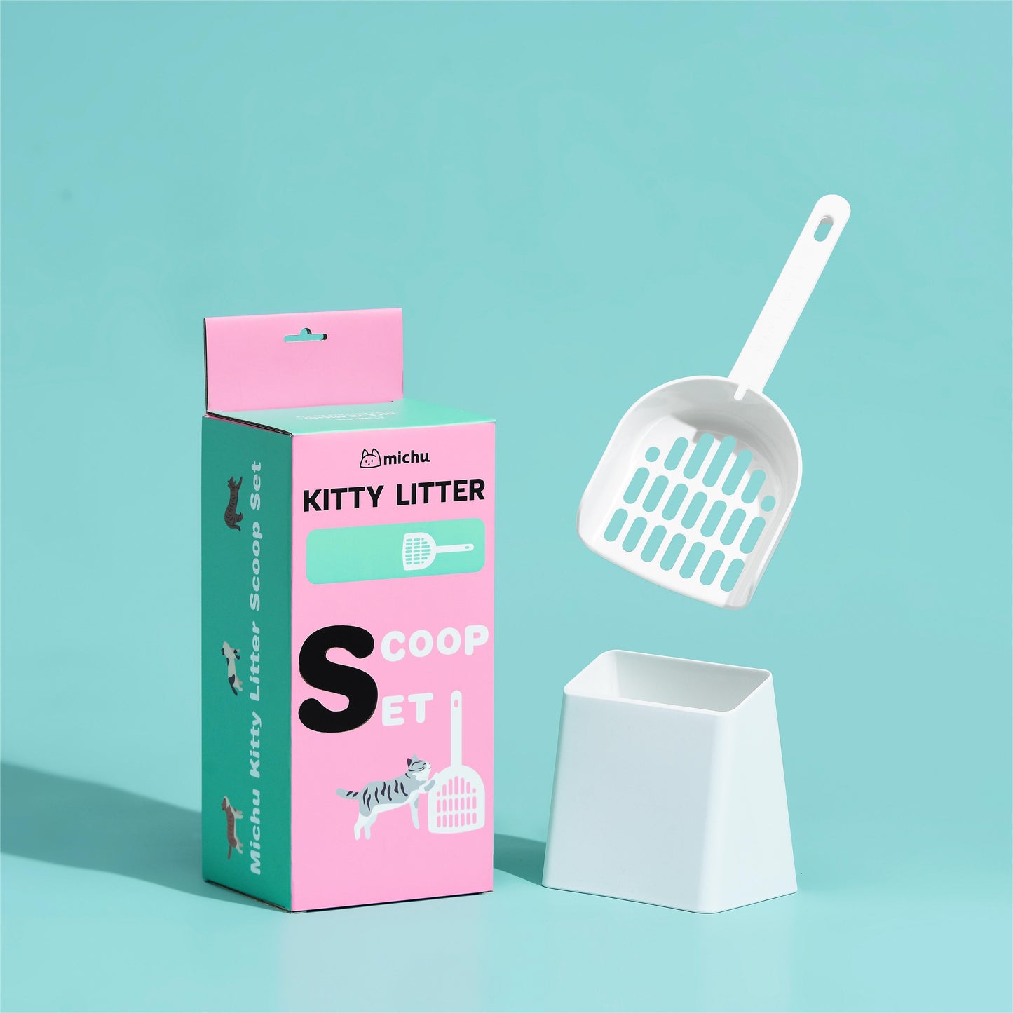 Michu Long-Handle Cat Litter Scoop with Holder Premium ABS