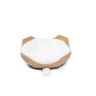 Wooden Cat Tree Basket with Cushion and Pom‑Pom Toy