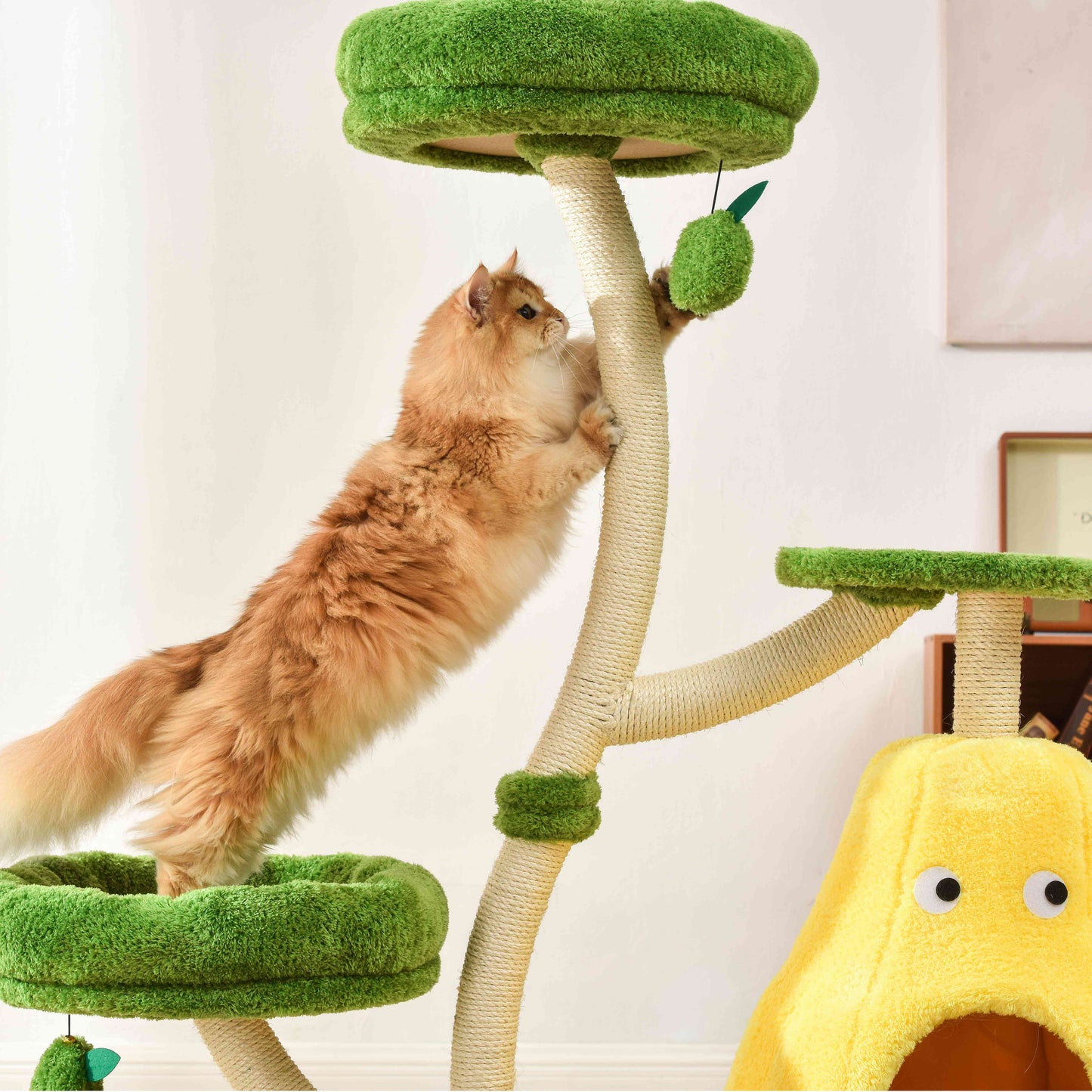 Michu Verde Modern Solid Wood Cat Tree: Multi-Level, Cozy Pear Nest