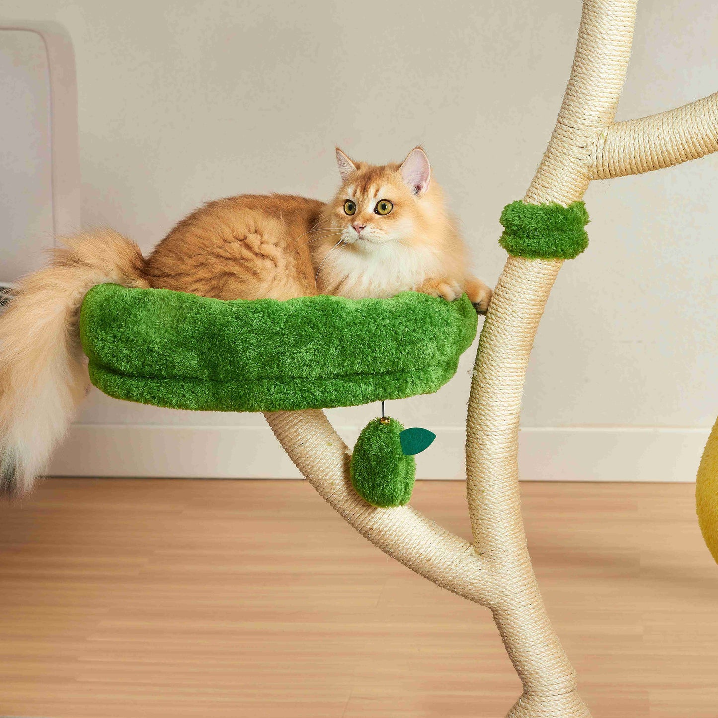 Michu Verde Modern Solid Wood Cat Tree: Multi-Level, Cozy Pear Nest