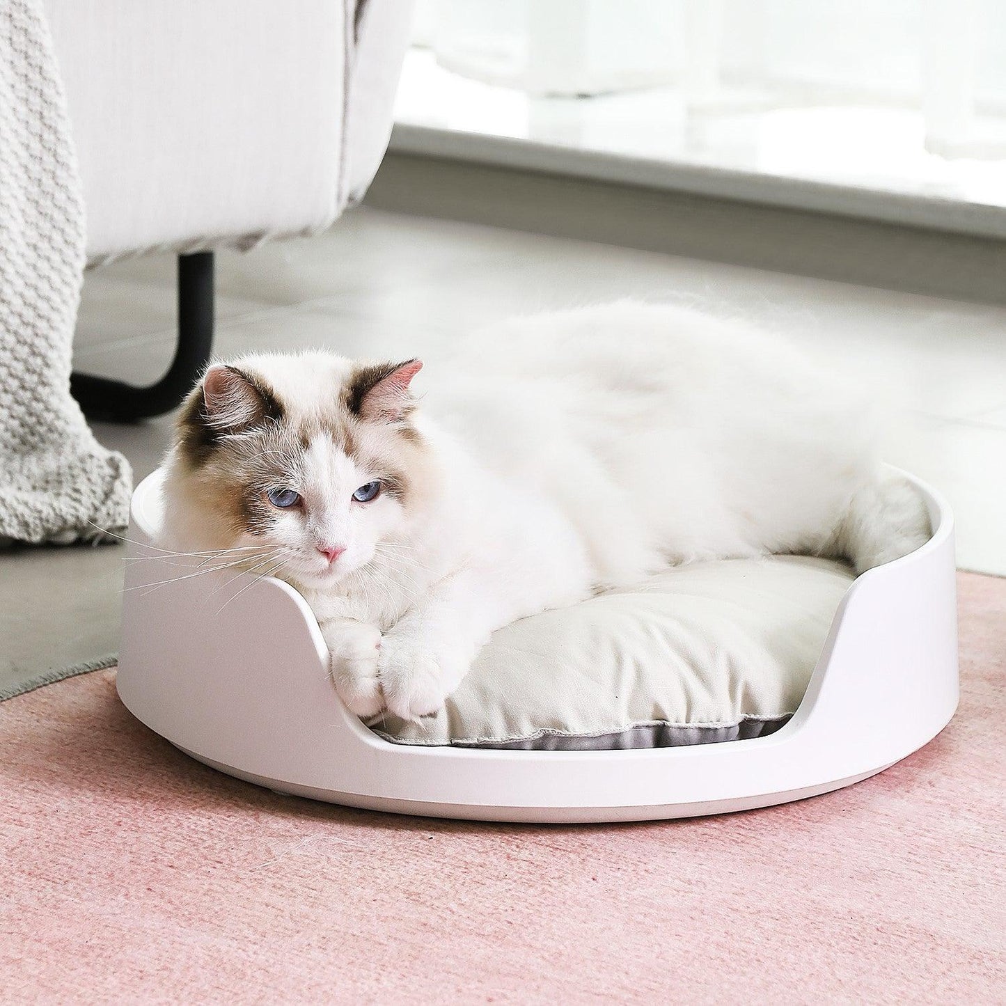 Soft Cozy Round Cat Litter Box Mat Grey White