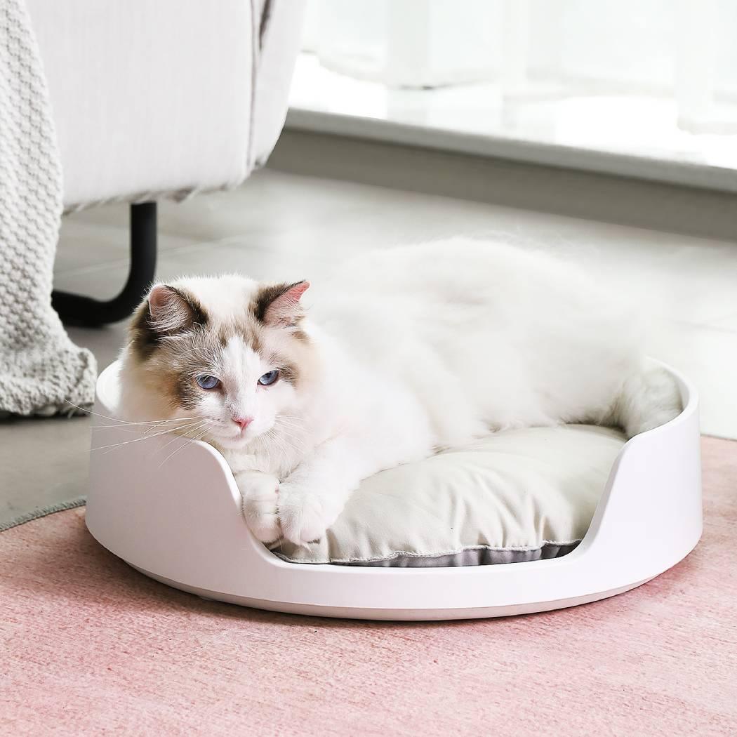 Soft Cozy Round Cat Litter Box Mat Grey White