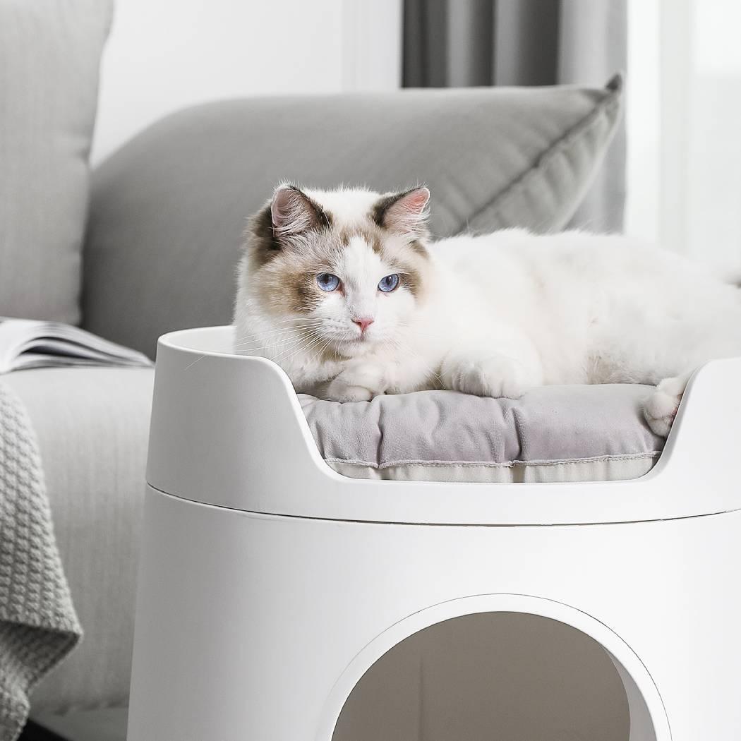 Soft Cozy Round Cat Litter Box Mat Grey White