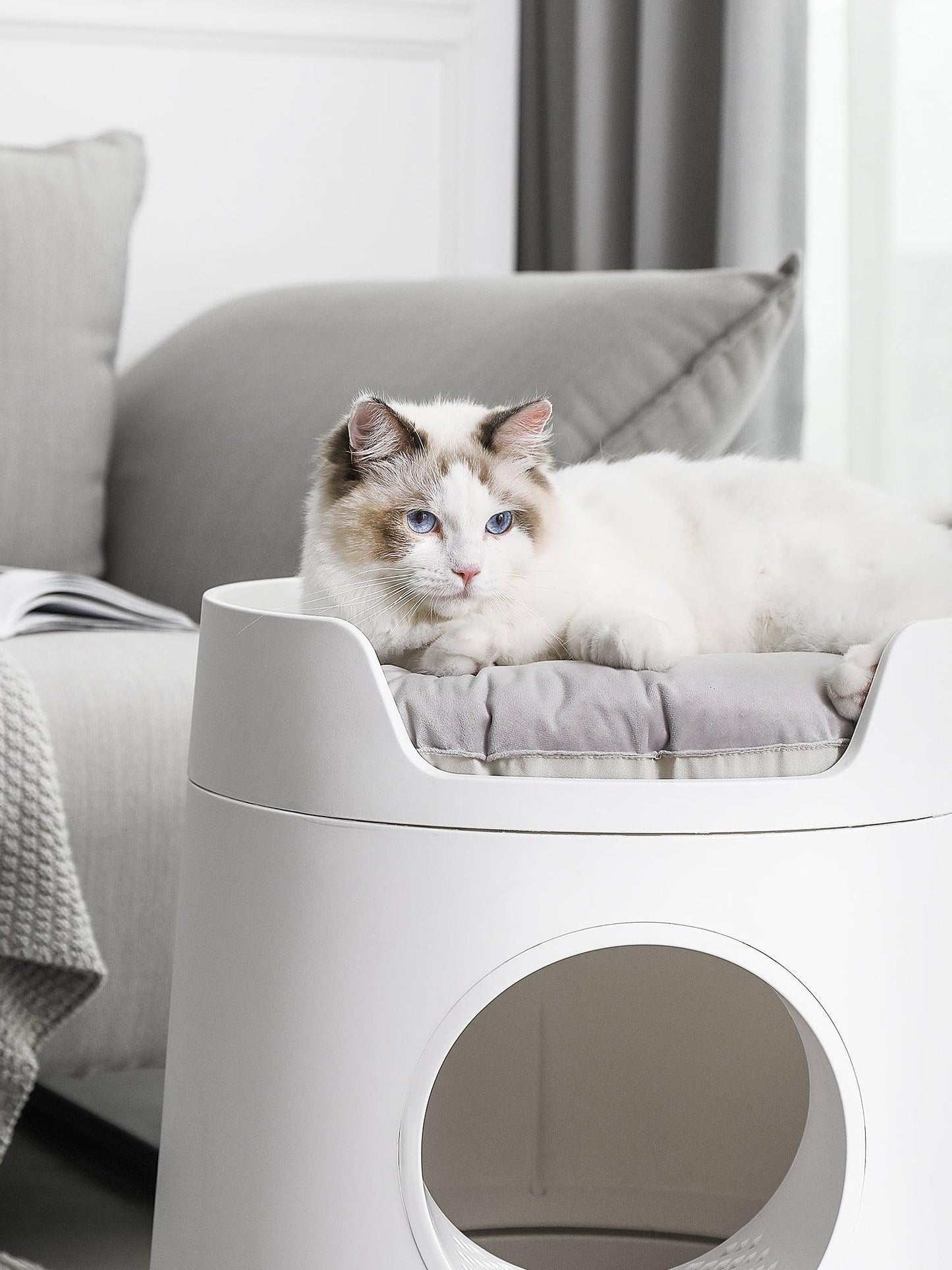 Soft Cozy Round Cat Litter Box Mat Grey White