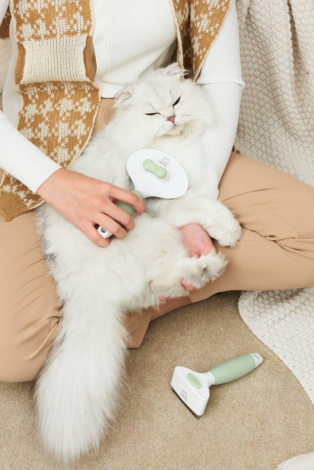 Michu Cream Round-Head Grooming Brush for Dogs & Cats