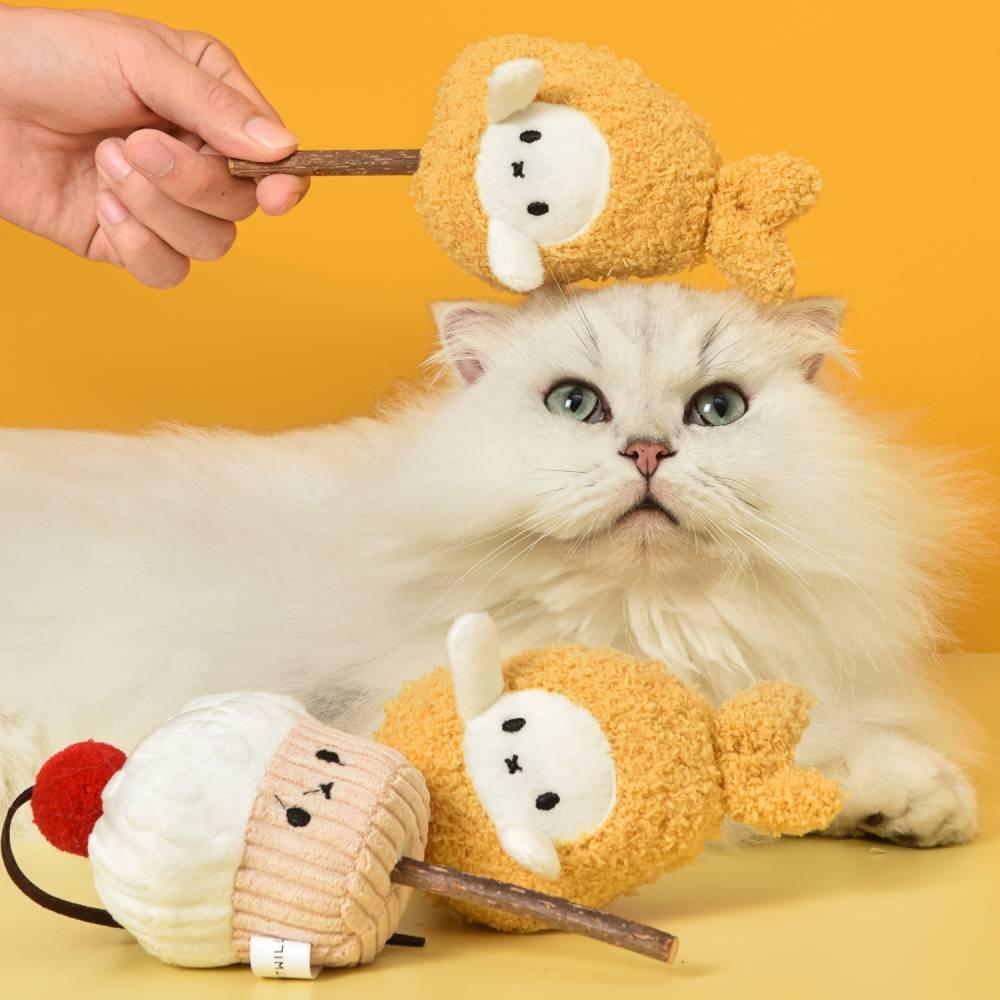 Silver Vine Stick Interactive Plush Cat Toy – Happy Tempura & Cupcake