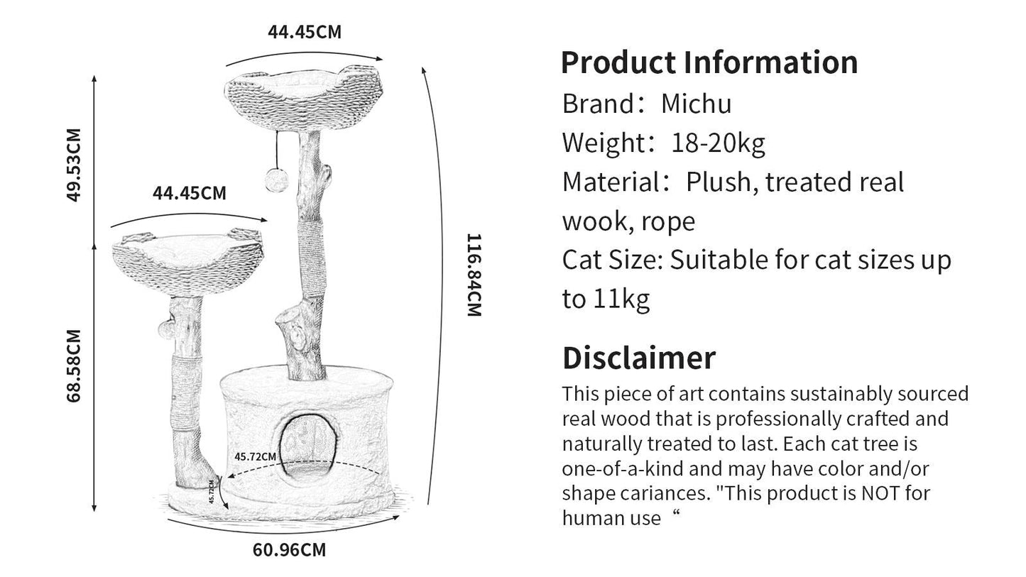 Michu Premium Large Real Wood Cat Tree Spacious Scandinavian Design